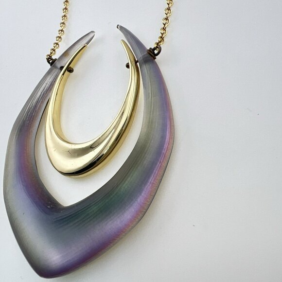 Alexis Bittar Lucite Necklace Double Horseshoe Translucent Green Purple Gold - Picture 6 of 16